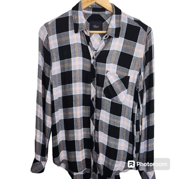 Rails Plaid Blouse Womens Size Small Hunter Onyx Periwinkle Blush soft - Picture 2 of 14